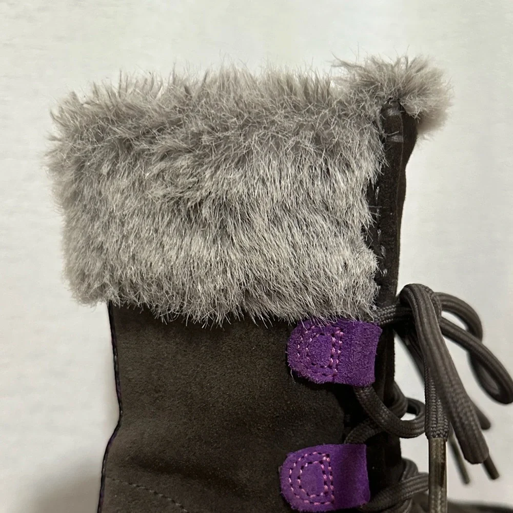 Clarks Girls Snugglewall Tall Suede Zip Lace Up Faux Fur Warm Winter Boots Sz 7